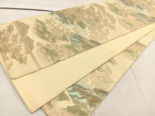 平和屋着物◎西陣 六通柄袋帯 遠山樹林文 金糸 正絹 逸品 BAAW1714mz