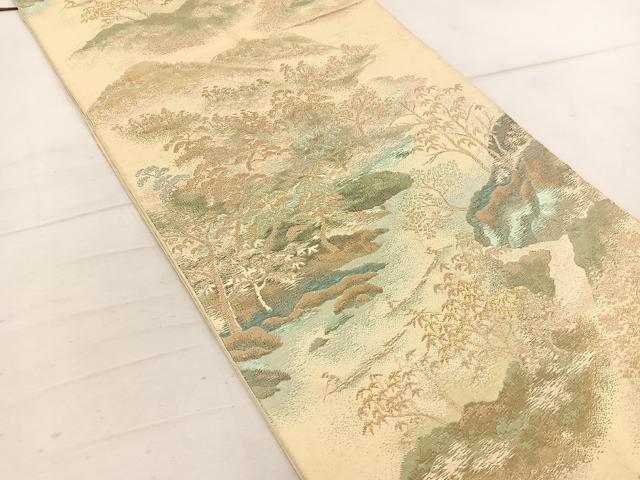平和屋着物◎西陣 六通柄袋帯 遠山樹林文 金糸 正絹 逸品 BAAW1714mz