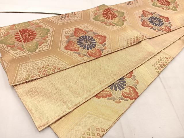 平和屋着物◎佐賀錦 六通柄袋帯 亀甲花文 金糸 正絹 逸品 BAAW1725mz