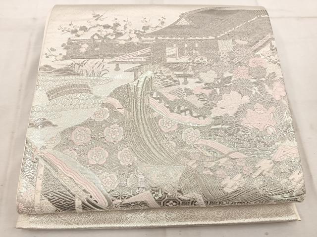 平和屋着物◎太鼓柄袋帯 唐織 薫香几帳式部図 銀糸 正絹 逸品 BAAW1728mz