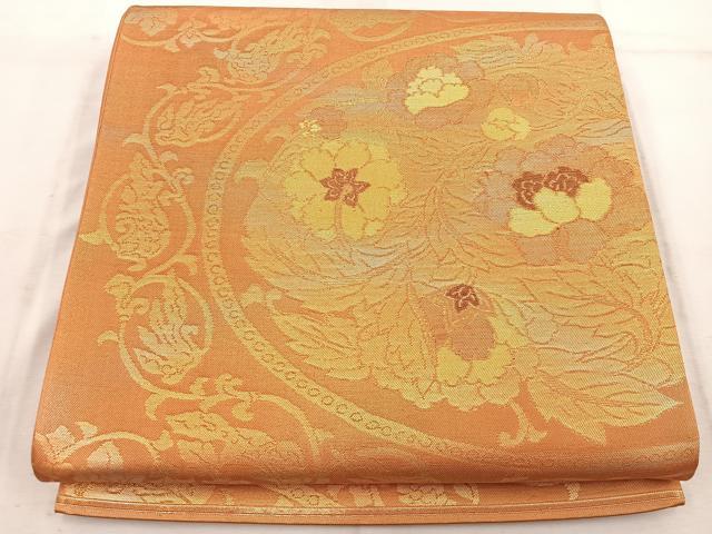 平和屋着物◎六通柄袋帯 草花丸文 金糸 正絹 逸品 BAAW1730mz