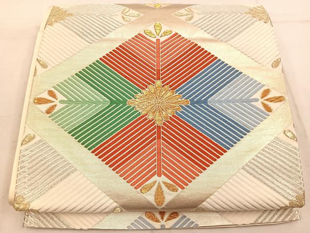 平和屋着物◎六通柄袋帯 唐織 菱花文 金銀糸 正絹 逸品 BAAW1731mz