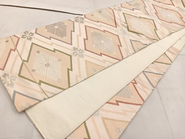 平和屋着物◎六通柄袋帯 唐織 松皮菱花文 銀糸 正絹 逸品 BAAW1734mz