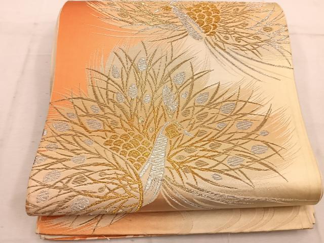 平和屋着物◎六通柄袋帯 孔雀 金銀糸 正絹 逸品 BAAW1735mz