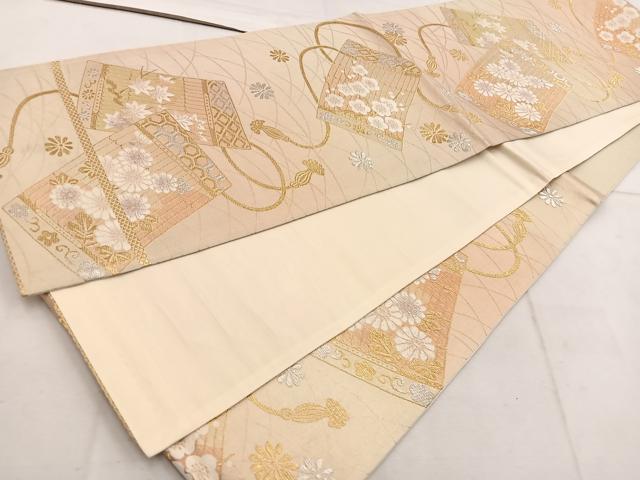 平和屋着物◎六通柄袋帯 菊花文 金銀糸 正絹 逸品 BAAW1746mz