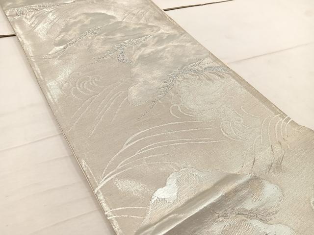 平和屋着物◎六通柄袋帯 立波松文 銀糸 正絹 逸品 BAAW1747mz