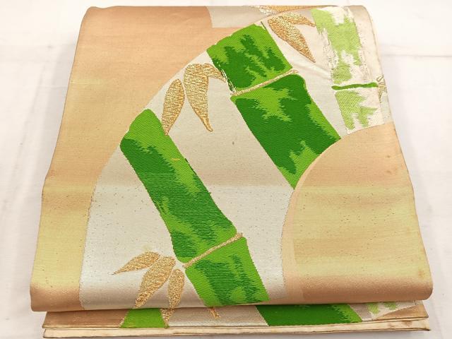 平和屋着物◎六通柄袋帯 笹竹文 金銀糸 正絹 逸品 BAAW1753mz