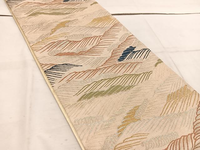 平和屋着物◎六通柄袋帯 唐織 立波文 金銀糸 正絹 逸品 BAAW1754mz