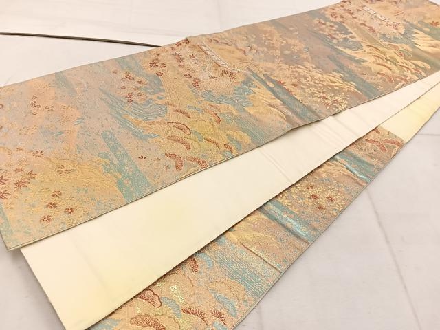 平和屋着物◎六通柄袋帯 風景花文 金銀糸 正絹 逸品 BAAW1757mz