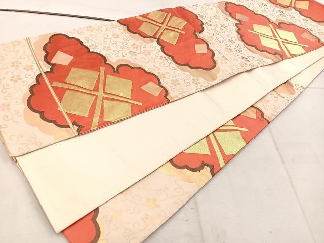 平和屋着物◎六通柄袋帯 雲重ね花文 金糸 正絹 逸品 BAAW1764mz