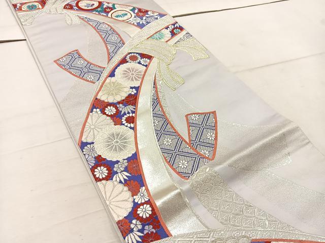 平和屋着物◎六通柄袋帯 唐織 束ね熨斗花蝶文 金銀糸 正絹 逸品 BAAW1766mz