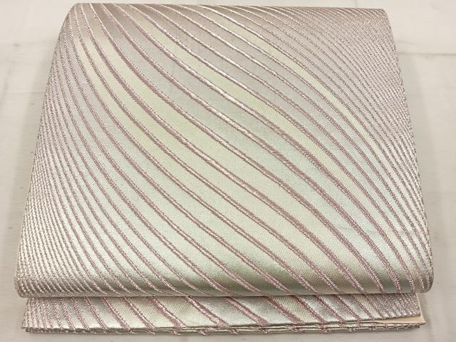 平和屋着物◎六通柄袋帯 幾何学文様 銀糸 正絹 逸品 BAAW1768mz