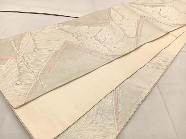 平和屋着物◎六通柄袋帯 唐織 孔雀羽 銀糸 正絹 逸品 BAAW1772mz