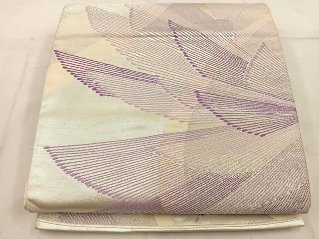 平和屋着物◎六通柄袋帯 幾何学文様 銀糸 正絹 逸品 BAAW1776mz