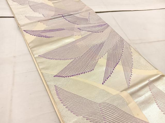 平和屋着物◎六通柄袋帯 幾何学文様 銀糸 正絹 逸品 BAAW1776mz