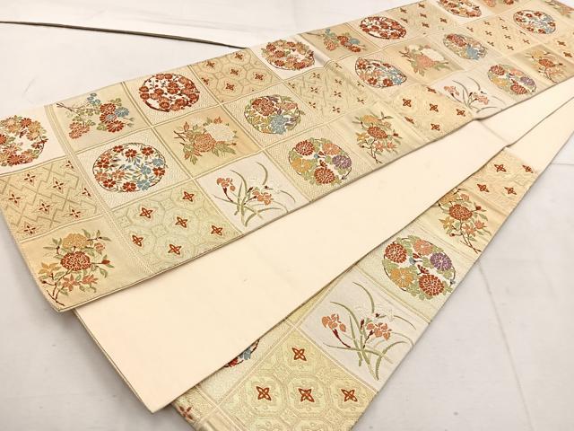 平和屋着物◎六通柄袋帯 唐織 花丸文 金糸 正絹 逸品 BAAW1777mz