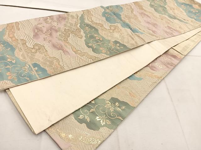 平和屋着物◎六通柄袋帯 雲重ね花文 金糸 正絹 逸品 BAAW1778mz