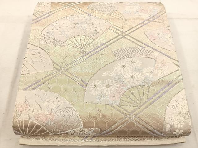 平和屋着物◎六通柄袋帯 唐織 扇面花文 金銀糸 正絹 逸品 BAAW1793mz