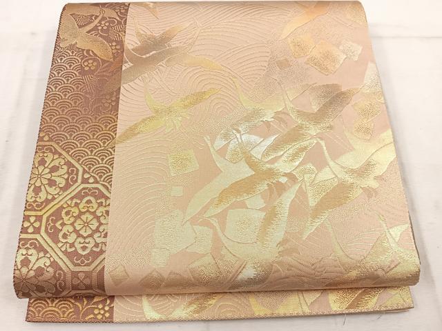 平和屋着物◎六通柄袋帯 みかげ錦 宗達鶴文 金糸 正絹 逸品 BAAW1800mz