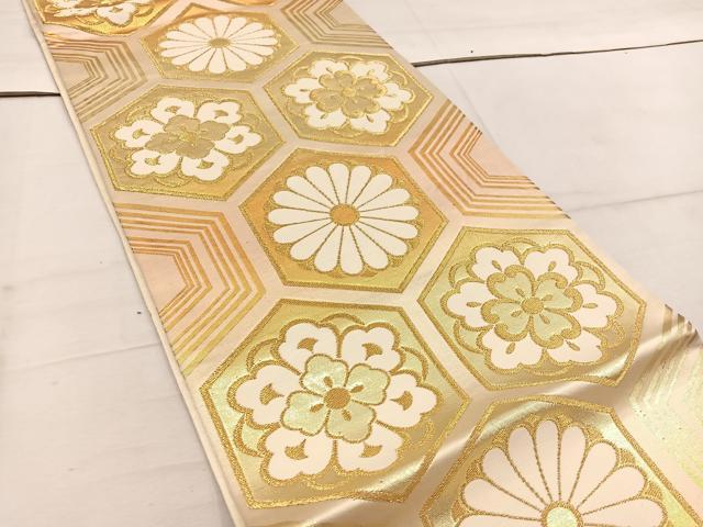 平和屋着物◎六通柄袋帯 亀甲菊花文 金糸 正絹 逸品 BAAW1804mz