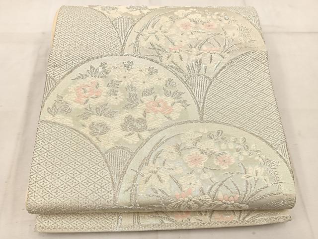 平和屋着物◎六通柄袋帯 唐織 青海波花文 銀糸 正絹 逸品 BAAW1871mz