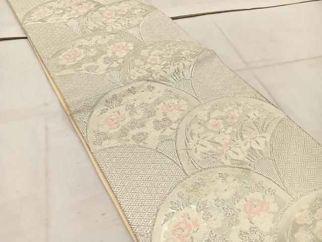 平和屋着物◎六通柄袋帯 唐織 青海波花文 銀糸 正絹 逸品 BAAW1871mz