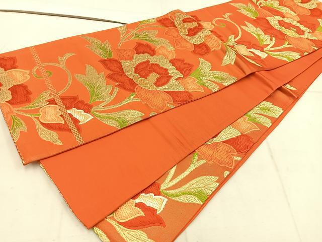 平和屋着物◎六通柄袋帯 唐織 枝椿 金糸 正絹 逸品 BAAW1881mz
