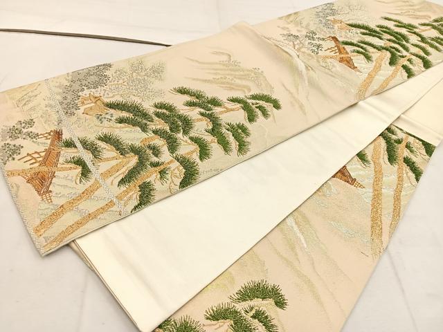 平和屋着物◎六通柄袋帯 樹林風景文 金銀糸 正絹 逸品 BAAW1893mz