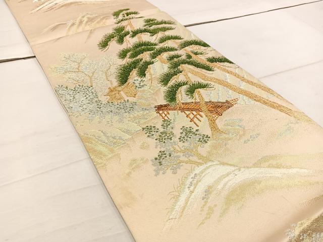 平和屋着物◎六通柄袋帯 樹林風景文 金銀糸 正絹 逸品 BAAW1893mz