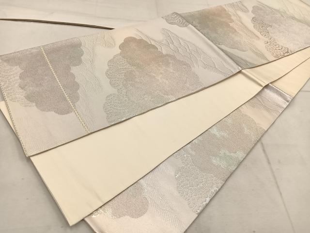 平和屋着物◎六通柄袋帯 雲重ね花文 銀糸 正絹 逸品 BAAW1894mz