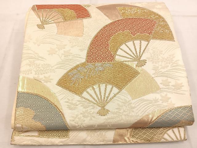 平和屋着物◎六通柄袋帯 扇面花文 金銀糸 正絹 逸品 BAAW1895mz