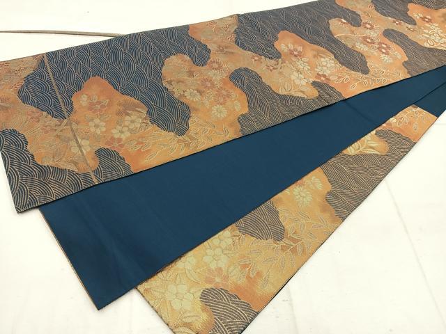 平和屋着物◎六通柄袋帯 流水花文 金糸 正絹 逸品 BAAW1911mz