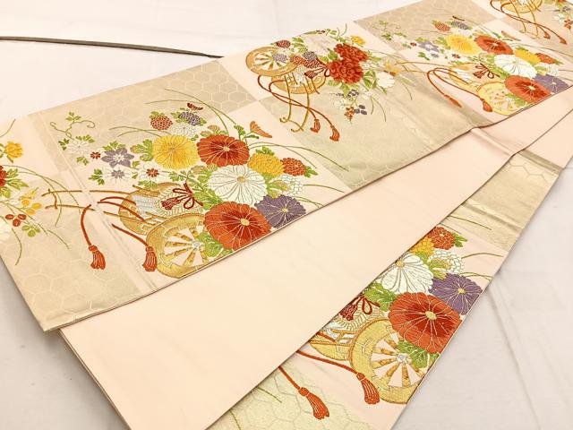 平和屋着物◎六通柄袋帯 唐織 花車文 金銀糸 正絹 逸品 BAAW1916mz