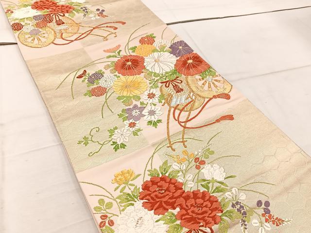 平和屋着物◎六通柄袋帯 唐織 花車文 金銀糸 正絹 逸品 BAAW1916mz