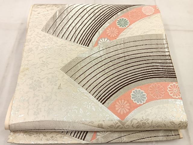 平和屋着物◎六通柄袋帯 唐織 地紙花文 銀糸 正絹 逸品 BAAW1920mz