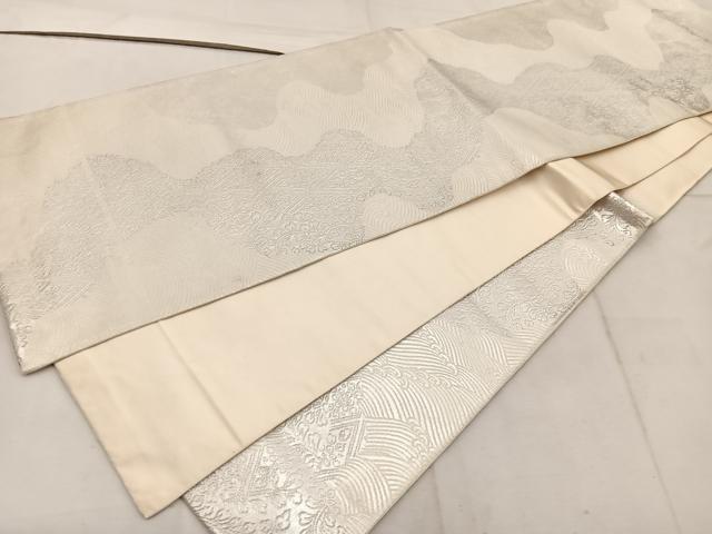平和屋着物◎六通柄袋帯 立波花文 銀糸 正絹 逸品 BAAW1922mz