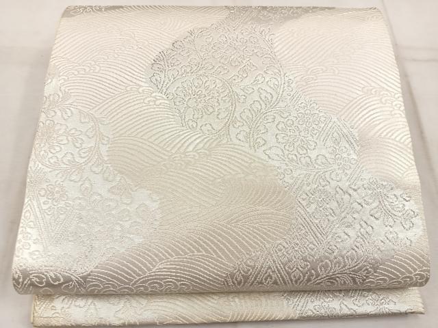 平和屋着物◎六通柄袋帯 立波花文 銀糸 正絹 逸品 BAAW1922mz