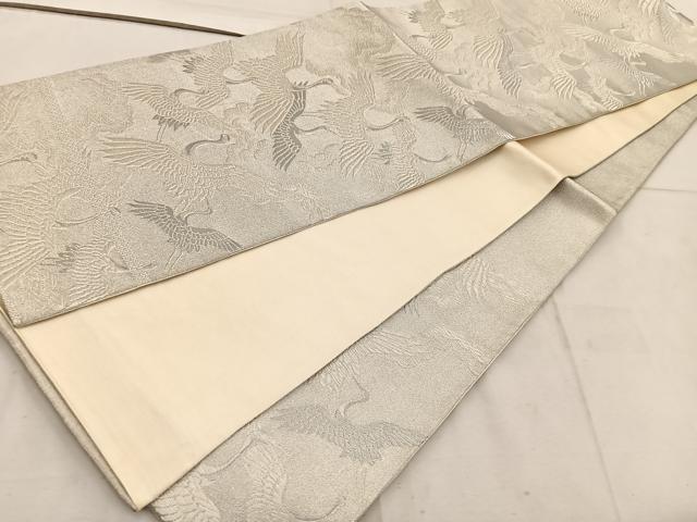 平和屋着物◎六通柄袋帯 飛鶴文 銀糸 正絹 逸品 BAAW1934mz
