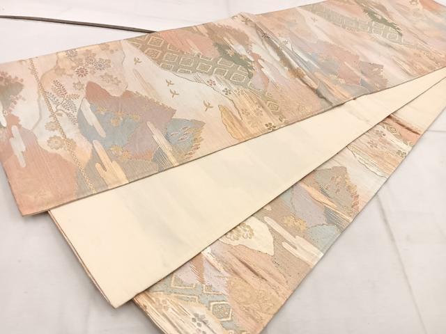平和屋着物◎六通柄袋帯 片輪車花鳥文 金糸 正絹 逸品 BAAW1940mz