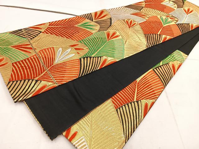 平和屋着物◎六通柄袋帯 孔雀羽 黒地 金銀糸 正絹 逸品 BAAW1946mz
