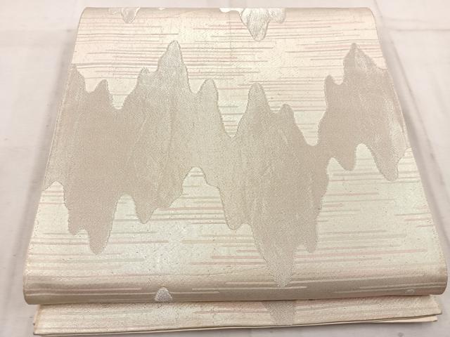 平和屋着物◎六通柄袋帯 幾何学文様 銀糸 正絹 逸品 BAAW1948mz