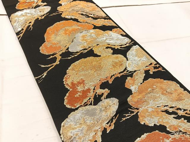 平和屋着物◎六通柄袋帯 松 黒地 金銀糸 正絹 逸品 BAAW1958mz