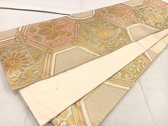 平和屋着物◎六通柄袋帯 亀甲菊唐草文 金銀糸 正絹 逸品 BAAW1965mz