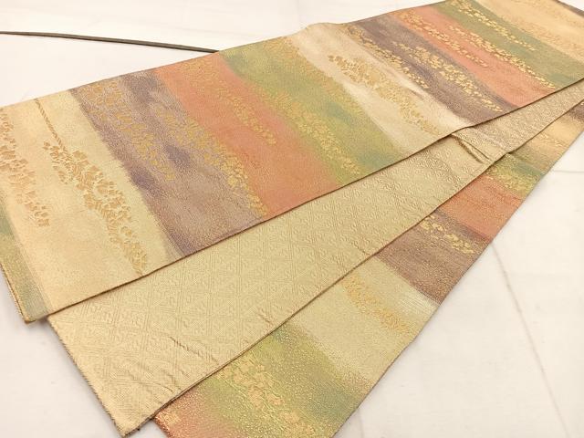 平和屋着物◎佐賀錦 全通柄袋帯 横段箔散らし 金糸 正絹 逸品 BAAW1969mz
