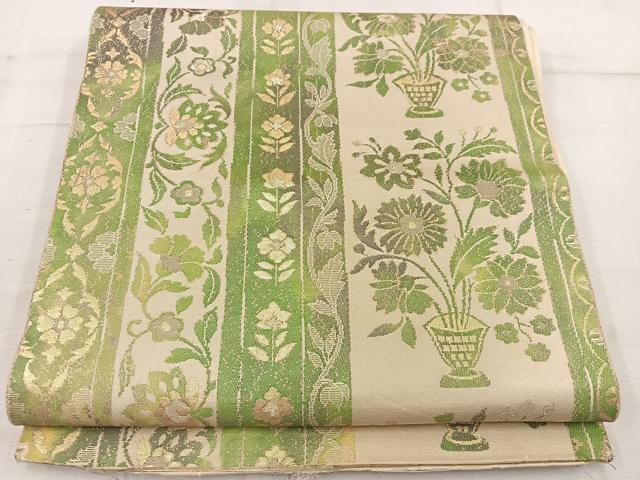平和屋着物◎六通柄袋帯 草花間道 金糸 正絹 逸品 BAAW1971mz