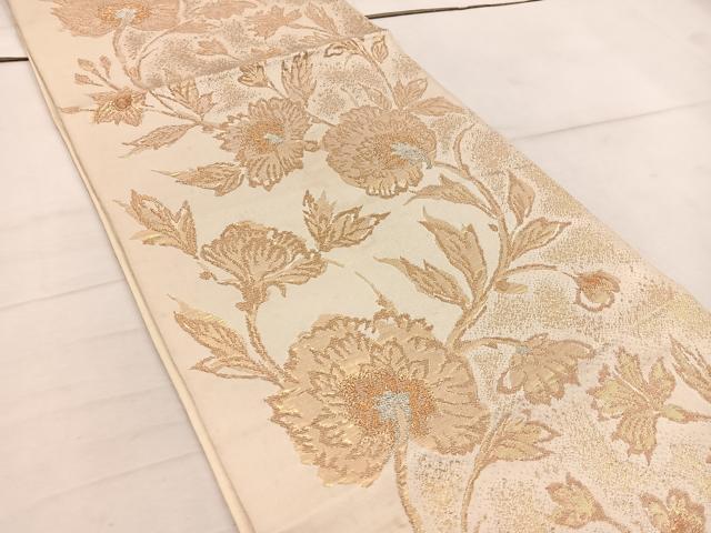 平和屋着物◎六通柄袋帯 更紗花文 金糸 正絹 逸品 BAAW1975mz