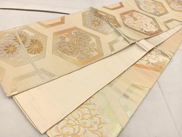平和屋着物◎六通柄袋帯 亀甲花文 金銀糸 正絹 逸品 BAAW1976mz
