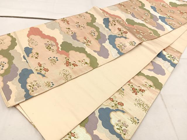 平和屋着物◎六通柄袋帯 唐織 雲重ね花文 金糸 正絹 逸品 BAAW1980mz