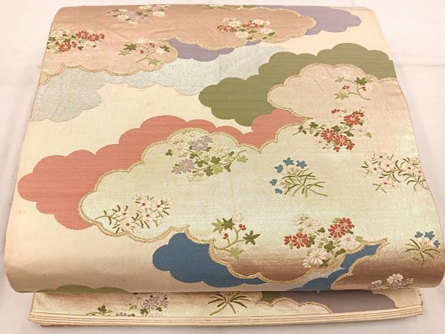平和屋着物◎六通柄袋帯 唐織 雲重ね花文 金糸 正絹 逸品 BAAW1980mz