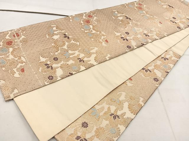 平和屋着物◎六通柄袋帯 雲取り菊花文 金糸 正絹 逸品 BAAW1989mz